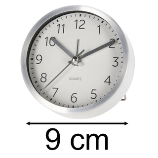 Round Analogue Alarm Clock | Modern Bedside Alarm & Desk Clock with Stand - 9cm