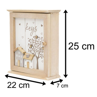 Shabby Chic Wooden Wall Mounted Key Box | Key Cabinet 6 Hooks Key Cupboard | Magnetic Key Holder