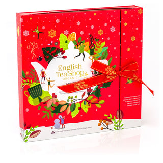 English Tea Red Book Style Organic Christmas Tea Advent Calendar | Christmas Advent Calendar Herbal Tea Selection | 25 Bag Tea Selection Box Adult Advent Calendar