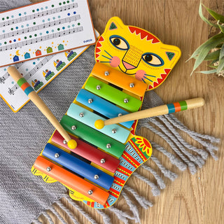 Djeco DJ06002 Animambo Rainbow Cat Xylophone Musical Toy with Song Sheets