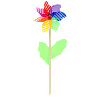 45cm Stripped Garden Windmill Outdoor Pinwheel | Wooden Rainbow Wind Spinner | Flower Bed Ornament Garden Decorations