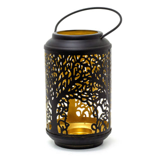 18cm Black Metal Tree Of Life Cut Out Hanging Lantern | Decorative Tea Light Candle Holders For Home Garden Patio | Hurricane Candle Lantern