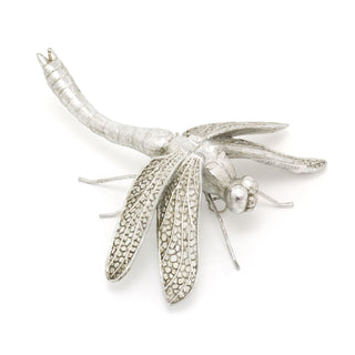 Silver Effect Dragonfly Garden Ornament | Indoor Outdoor Antique Style Dragon Fly Statue | Insect Sculpture Garden Wall Hanging Decorations
