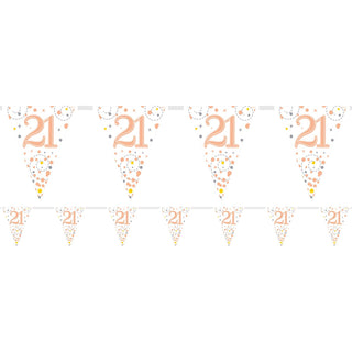 12.8ft Holographic Happy 21st Birthday Bunting | 11 Pennant Flags Triangle Rose Gold Happy Birthday Bunting | Happy Birthday Sign Rose Gold Birthday Decorations