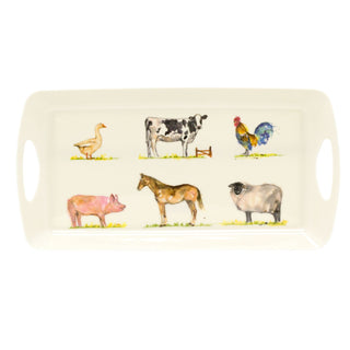 40cm Country Life The Farmyard Carry Tray | Animal Design Rectangle Tray Serving Tray | Melamine Country Kitchen Tea Coffee Tray