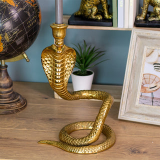 Gold Snake Candle Holder | Aluminium Serpent Dinner Candlestick Holder - 36cm