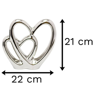 21cm Elegant Silver Love Heart Ornament | Double Heart Sculpture | Anniversary Wedding Gifts