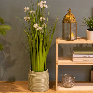 Decorative Cachepot Indoor Planter Flower Pot | Green Speckled Glazed Plant Pot