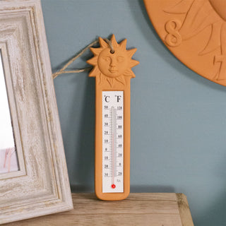 Terracotta Sun Wall Hanging Thermometer | Traditional Indoor Outdoor Thermometer