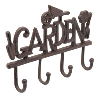28cm Wrought Iron Wall Mounted Garden 4 Hanger Hooks | Rustic Heavy Duty Coat Hooks | Novelty Multi Purpose Wall Hooks Coat Rack