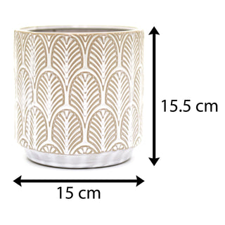 Leaf Design Ceramic Plant Pot Holder | Decorative Cachepot Planter | Retro Cream Indoor house plant Planter