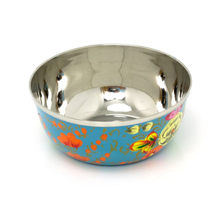 Hand Painted Turquoise Enamelware Bowl | Round Snack Bowl Dip Bowl Vanity Bowl | Stainless Steel Trinket Dish Key Bowl Jewellery Dish