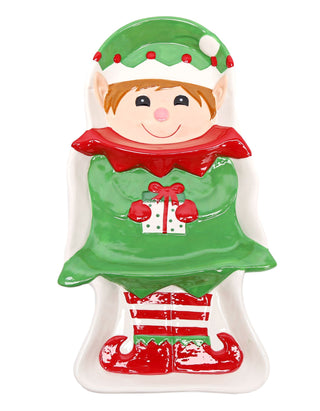Fun Christmas Festive Elf Ceramic 3 Section Serving Dish ~ Xmas Party Platter Plate