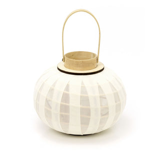 27x22cm Dome Candle Lantern With Gauze | Decorative Round White Tea Light Candle Holder | Large Wooden Globe Hanging Hurricane Candle Lantern