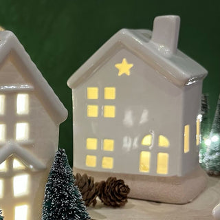 White Ceramic LED House | Christmas Village Light Up House Festive Ornament