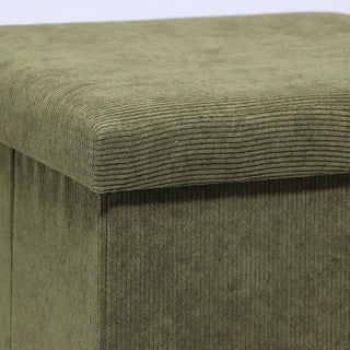 Green Corduroy Fabric Pouffe Storage Footstool | Square Pouffes For Living Room