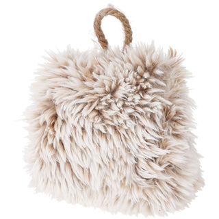Plush Cube Doorstop | Luxurious Faux Fur Weighted Stopper with Jute Handle 15cm