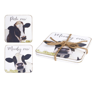 Set Of 2 Humorous Dairy Cow Coasters | Novelty Funny Drinks Coaster Set | Mugs Glasses Cups Table Mats