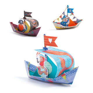 Djeco DJ08779 Origami Floating Boats Kit Create Your Own Paper Boats for Kids