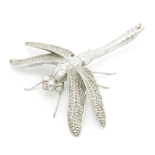 Silver Effect Dragonfly Garden Ornament | Indoor Outdoor Antique Style Dragon Fly Statue | Insect Sculpture Garden Wall Hanging Decorations