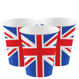 8 Great Britain Flag Union Jack Cups Party Cups | Pack Of 8 Britannia Union Jack Paper Cups | Eight Queens Platinum Jubilee Party Cups - 250ml