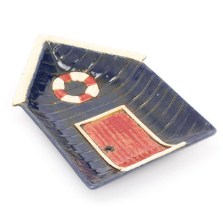 Decorative Coastal Seaside Beach Hut Ceramic Plate Trinket Tray - Nautical Display Dish