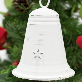 White Metal Christmas Bell Rustic Tree Decorations | Embossed Xmas Hanging Bell | Festive Jingle Bell Hanging Decorations