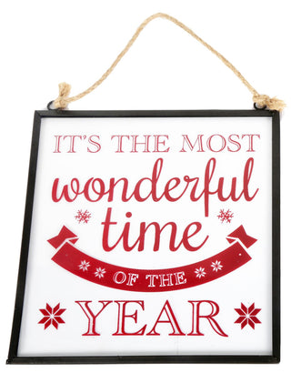 Hanging Christmas Glass Plaque Decoration 21cm x 20cm - The Most Wonderful Time Of The Year