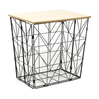 Folding Black Wire Side Table | Modern Storage Table Foldable End Table | Folding Bedside Table 40cm