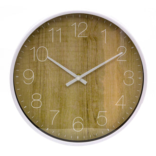 Scandi Style White Minimalist Wall Clock | Round Wood Effect Wall Clock - 25cm
