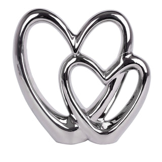 21cm Elegant Silver Love Heart Ornament | Double Heart Sculpture | Anniversary Wedding Gifts