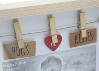 Clothes Line Wooden Box Frame With Pegs For 6 X 4 Photo - Hugs And Kisses