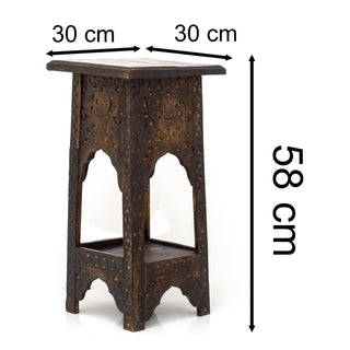 Mango Wood Carved Temple Side Table | Wooden Pedestal Altar End Table - 58cm
