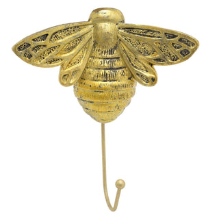 15cm Antique Gold Effect Honey Bee Wall Hook | Metal Wall Mounted Bumble Bee Coat Hook | Decorative Multi Purpose Wall Hooks