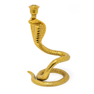 Gold Snake Candle Holder | Aluminium Serpent Dinner Candlestick Holder - 36cm
