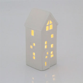 16cm White Ceramic LED Christmas House Ornament | Christmas Village Light Up House | LED Christmas House Night Light Christmas Decoration - Design Varies One Supplied