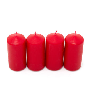 Set of 4 Red Pillar Candles | Unscented Wax Candles for Home & Events - 5x10cm