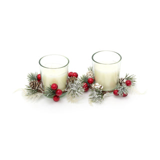 Cinnamon Spice Scented Candle Christmas Table Centrepiece | 2 Piece Christmas Wreath Candle Pot Ornament | Xmas Fragrance Candle