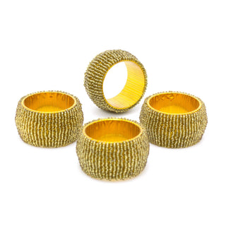 Set Of 4 Deluxe Gold Napkin Rings | Christmas Napkin Holder | Chic Beaded Glass Serviette Rings Table Napkin Holder