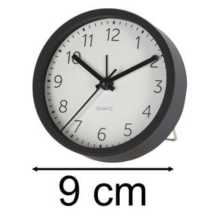 Round Analogue Alarm Clock | Modern Bedside Alarm & Desk Clock with Stand - 9cm