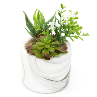 Marble Effect Artificial Succulent Potted Plants | Faux Plant And Planter Grey Swirl | Fake House Plant Home Decor - Design Varies One Supplied