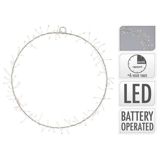 35cm Christmas Silver Metal Hanging LED Ring Light | Large Circle Light Decoration with 100 LED Lights Battery Operated | Decorative Lighting For Home Window Light
