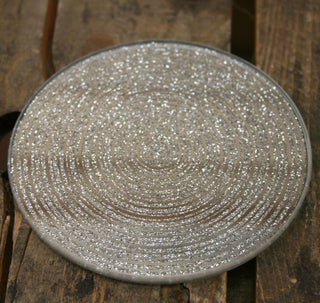 Metallic Silver Glitter Glass Candle Plate Holder Coaster