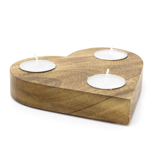 Heart-shaped Wooden Triple Tealight Holder With Votive Candles for Wedding Decor
