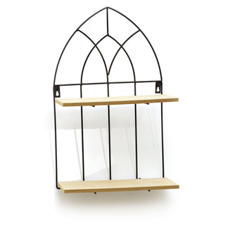 Modern Black Metal Arch Frame With Folding Shelves | Wall Mounted Multi Shelf Storage Organiser Unit | 2 Tier Shelving Unit Shelves For Wall