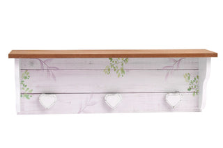 Wooden Wall Mounted Floating Shelf With Hooks | Hallway Coat Rack Shelf Storage Unit | Botanical Kitchen Spice Rack