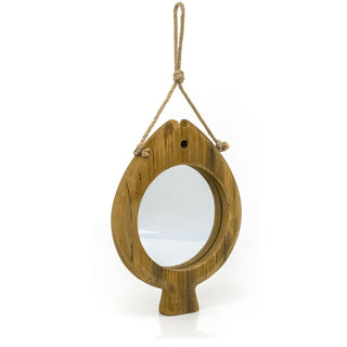 Wooden Fish Wall Mirror | Nautical Fish Shaped Hanging Mirror - Bathroom Decor