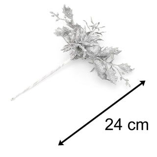 Silver Chic Glitter Christmas Spray Pick | Artificial Holly Christmas Decoration | Xmas Floral Spray - Design Varies One Supplied