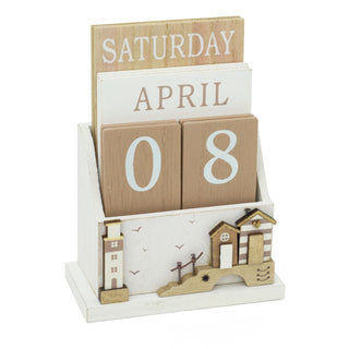 Shabby Chic Coastal Cottages Perpetual Calendar with Seashore Lighthouse Design