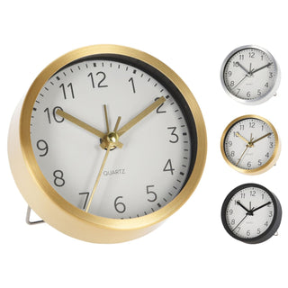 Round Analogue Alarm Clock | Modern Bedside Alarm & Desk Clock with Stand - 9cm